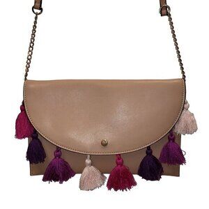 A New Day Crossbody Bag Purse Tan Purple Tassels Womens‎ Pre-Owned